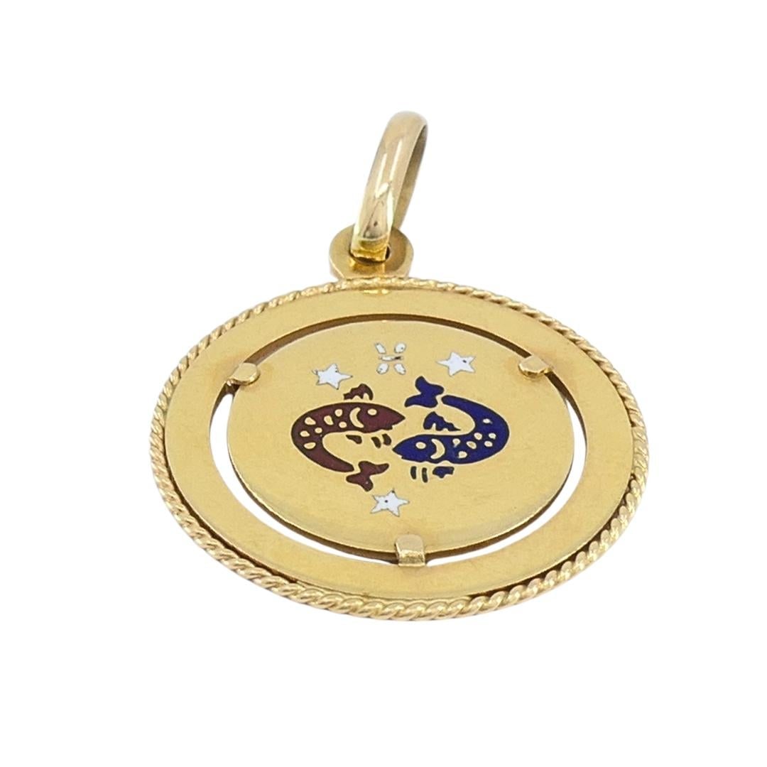 Vintage UnoAErre 18k Gold Enamel Pisces Zodiac Pendant Charm - 3
