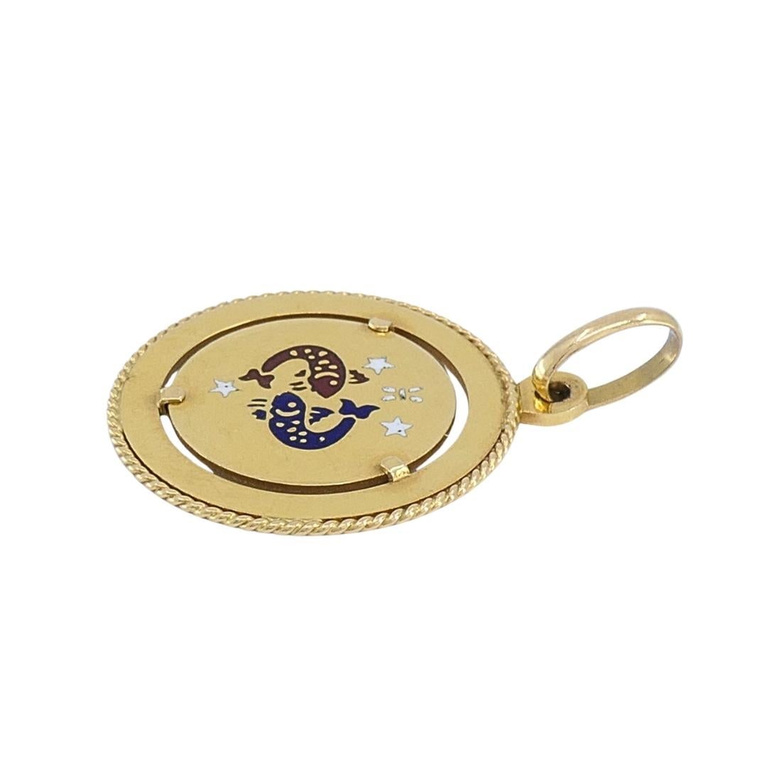Vintage UnoAErre 18k Gold Enamel Pisces Zodiac Pendant Charm - 4