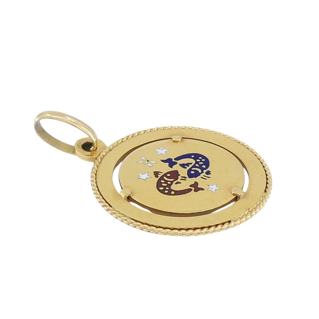 Vintage UnoAErre 18k Gold Enamel Pisces Zodiac Pendant Charm - 5