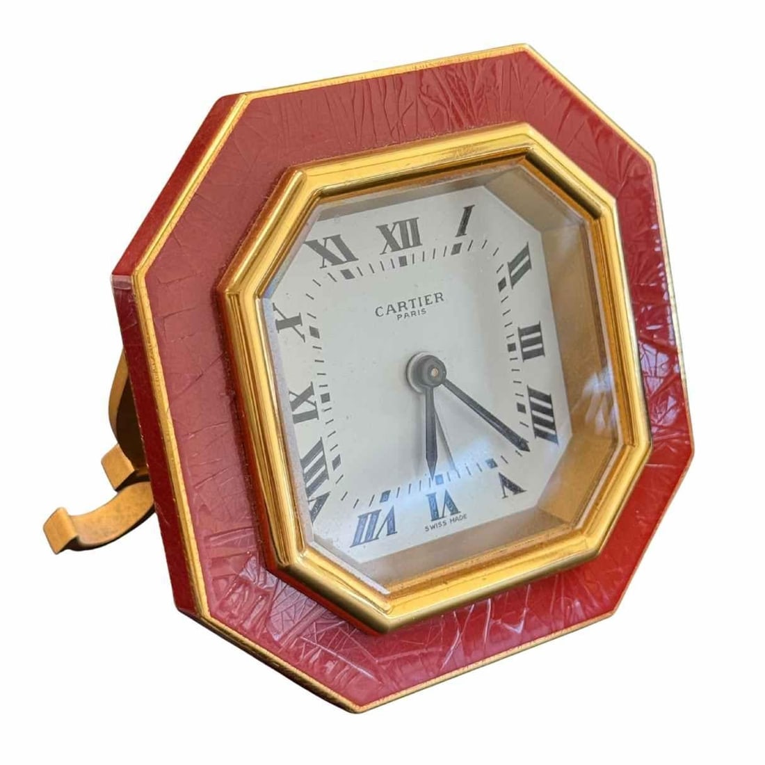 Vintage Cartier Paris Enamel Gold Plated Brass Manual Table Clock - 2