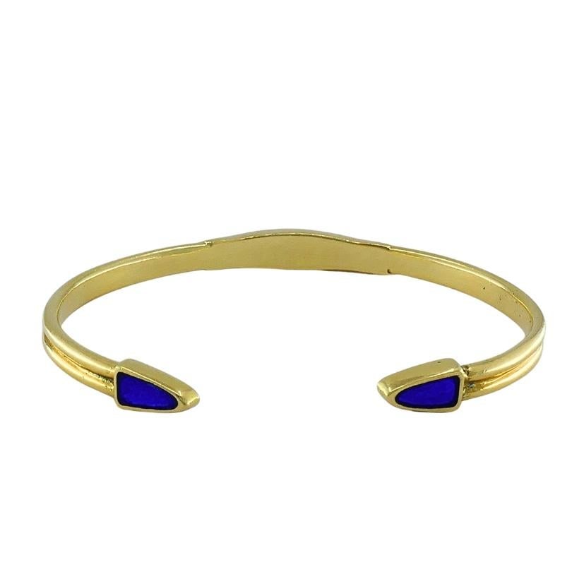 Vintage 18k Gold Blue Enamel Bangle Bracelet - 5