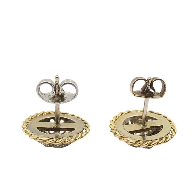 Vintage 14k Diamond Pavé Dome Stud Earrings Rope Edge - 5