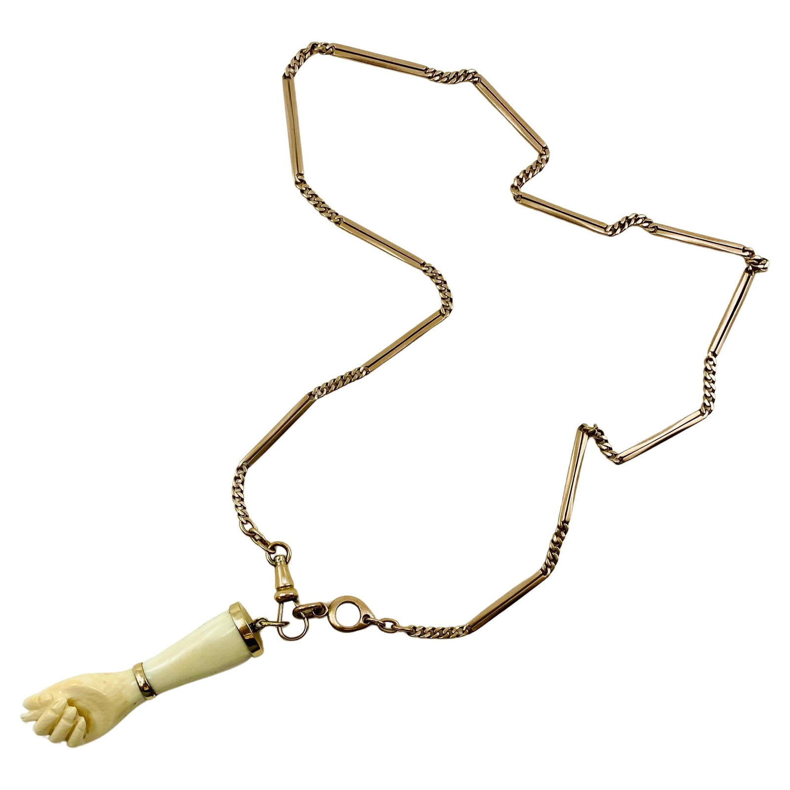 Victorian 10k Gold Chain Figa Pendant Necklace - 2