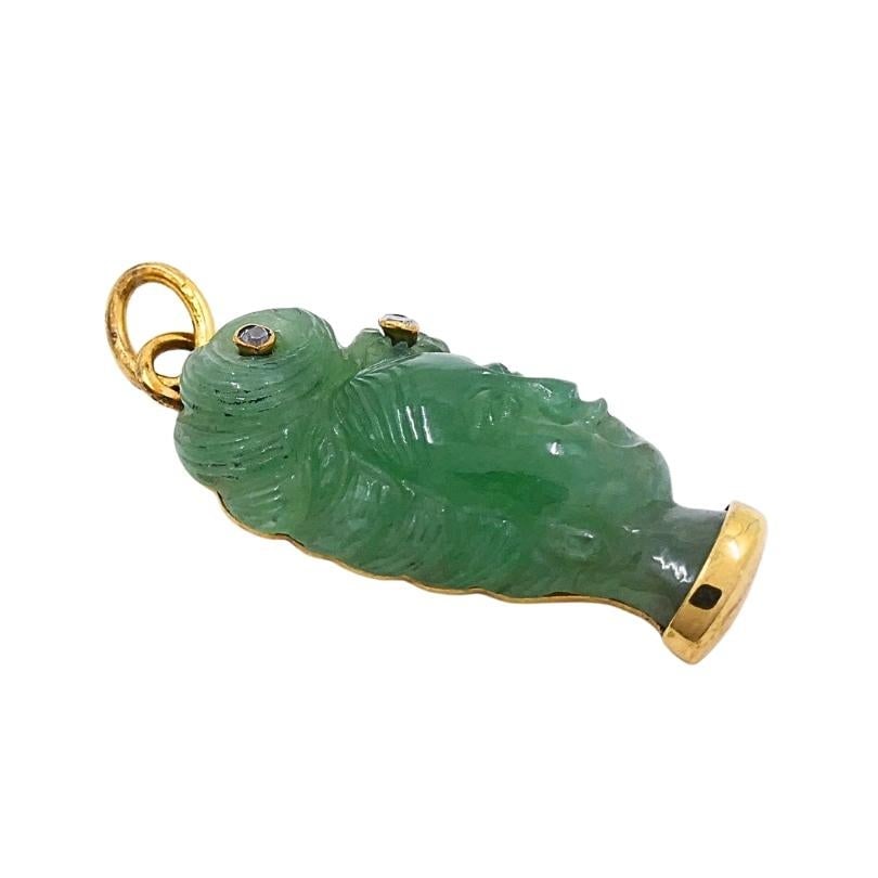 Vintage 14k Gold Carved Jade Lady’s Head Charm Pendant Diamond Accents - 4