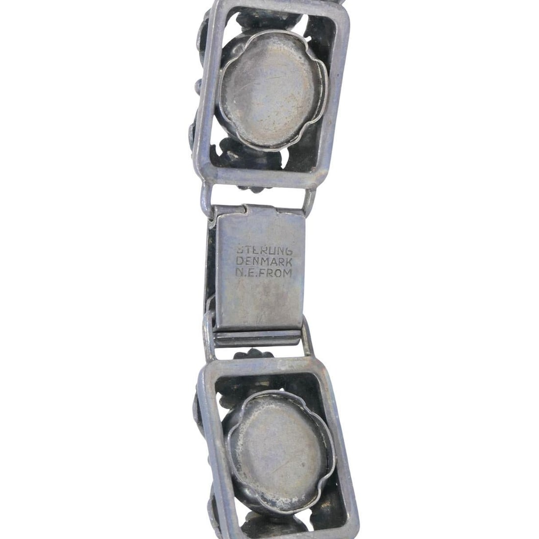 Vintage N.E. From Denmark Sterling Silver Bone Cabochon Bracelet - 3
