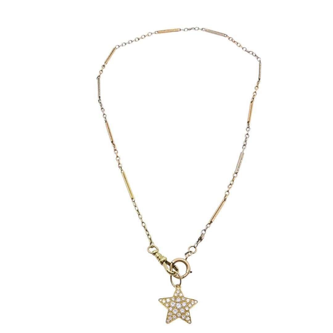 14k Gold Diamond Pavé Star Pendant on Antique Bar‑Link Chain - 4