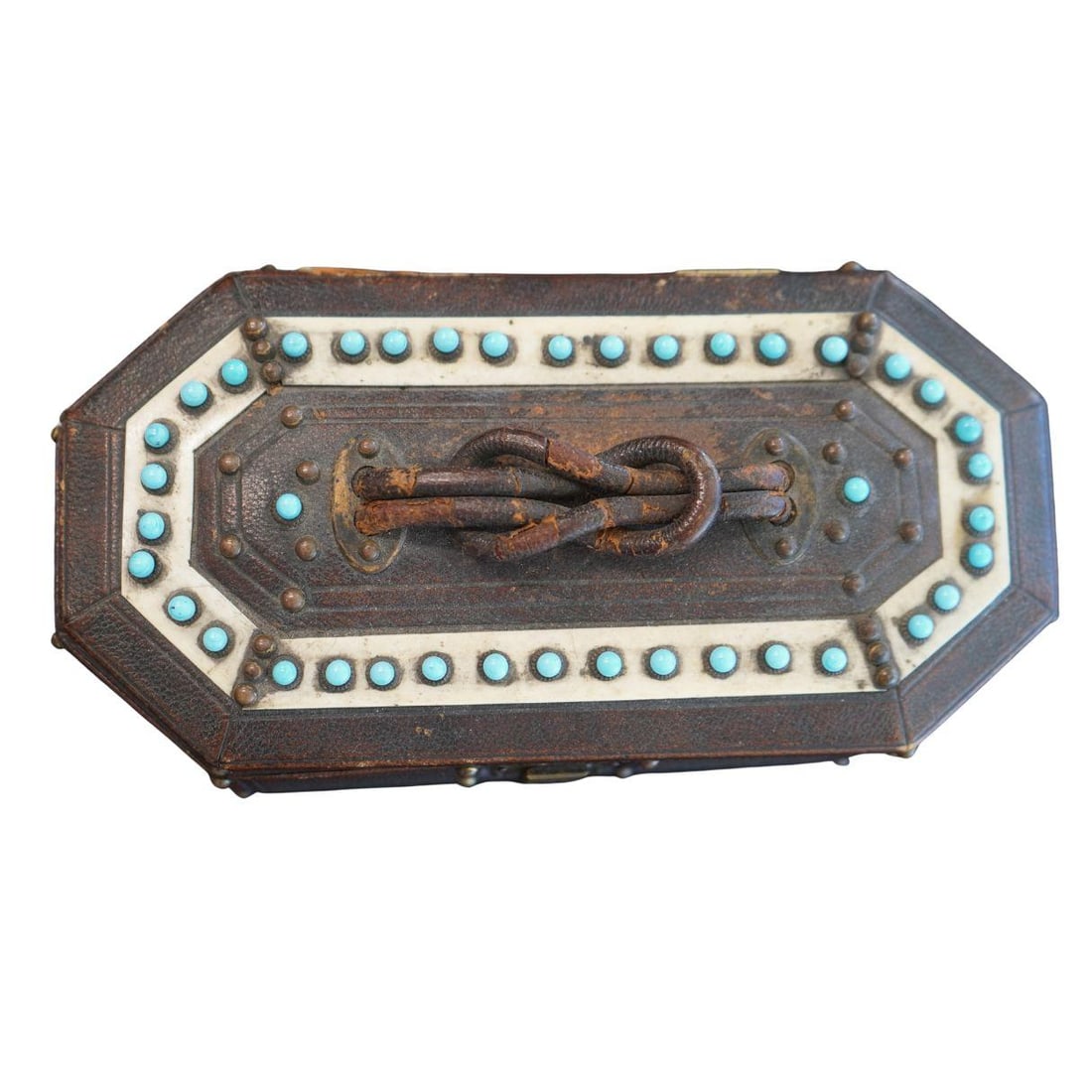 Antique Victorian Leather Wooden Keepsake Novelty Jewelry Box - 2