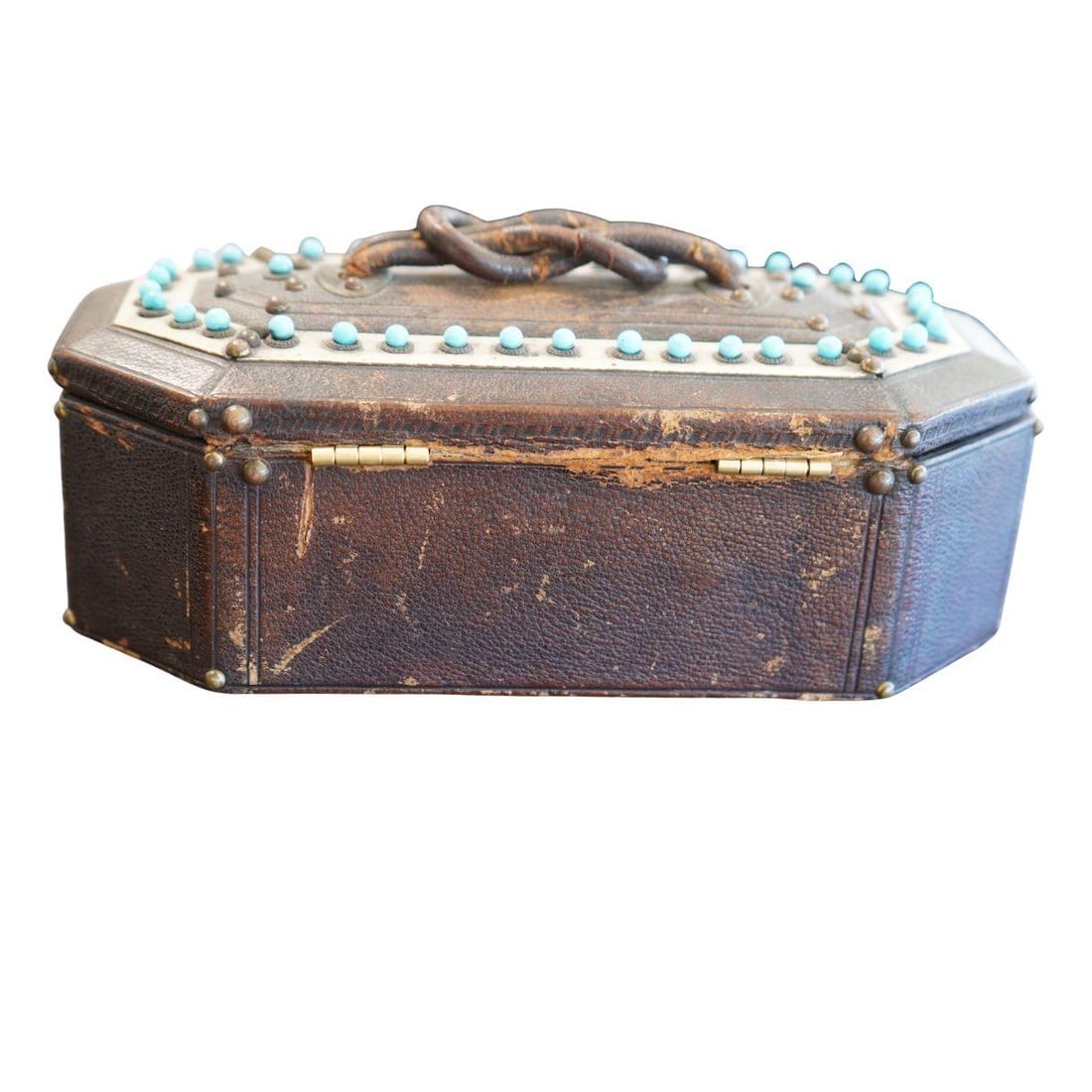 Antique Victorian Leather Wooden Keepsake Novelty Jewelry Box - 4