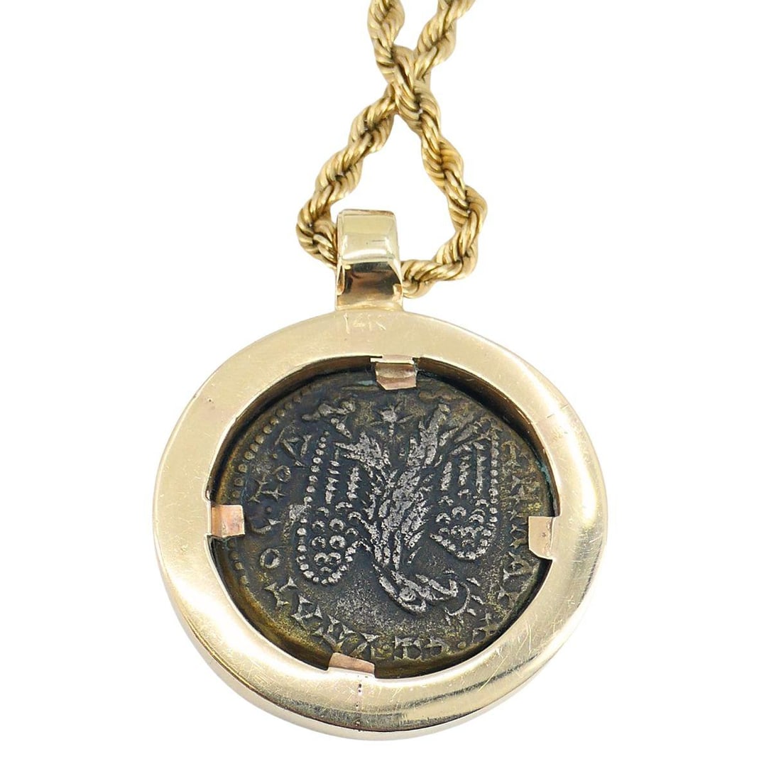 Vintage 14k Gold Diamond Ancient Coin Pendant Necklace - 3