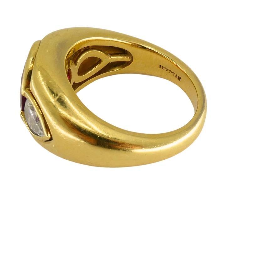 Bvlgari Bulgari Band Ring 18k Gold Cabochon Ruby Diamond AGL Certificate - 3