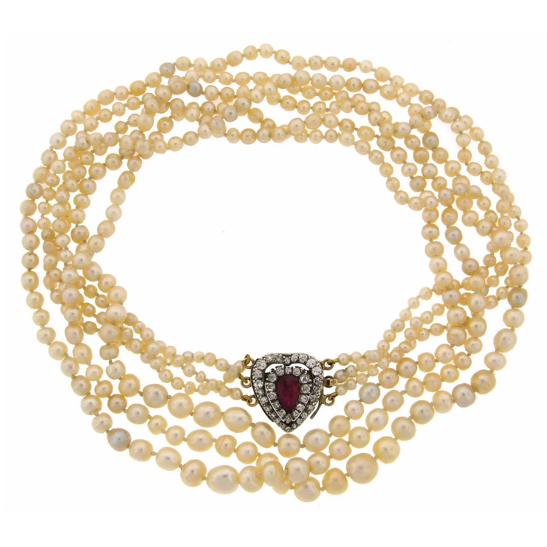 Victorian Natural Saltwater Pearl Necklace with Diamond Clasp - 2