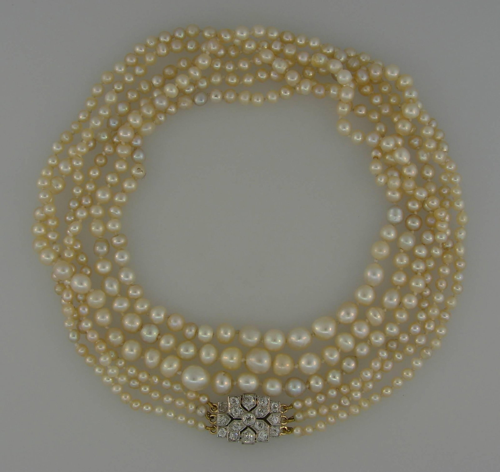 Victorian Natural Saltwater Pearl Necklace with Diamond Clasp - 5