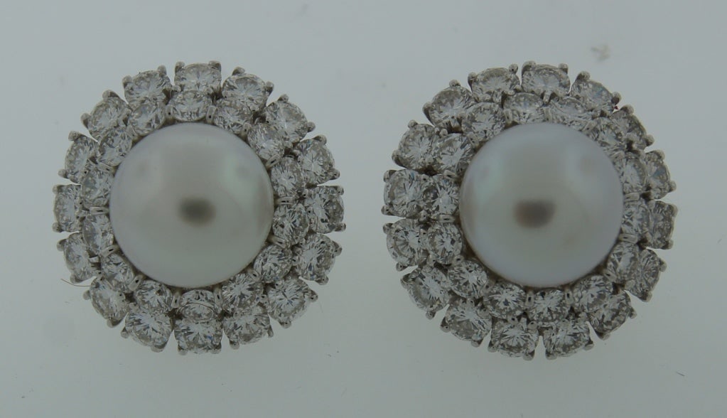 Harry Winston Pearl Diamond & Platinum Earrings - 2