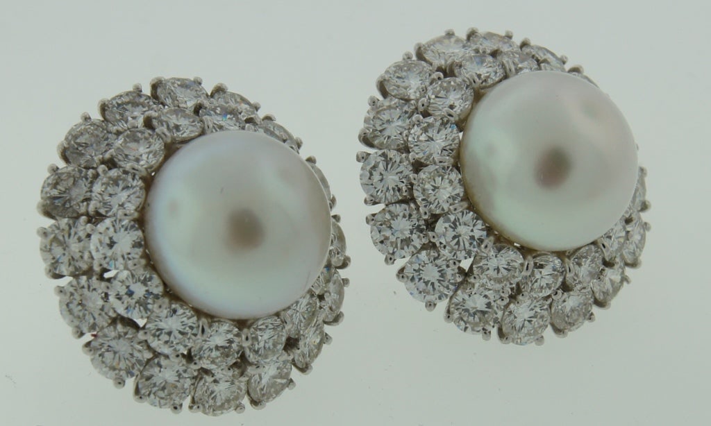 Harry Winston Pearl Diamond & Platinum Earrings - 3