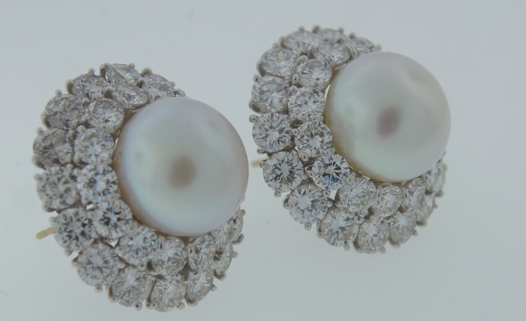 Harry Winston Pearl Diamond & Platinum Earrings - 4