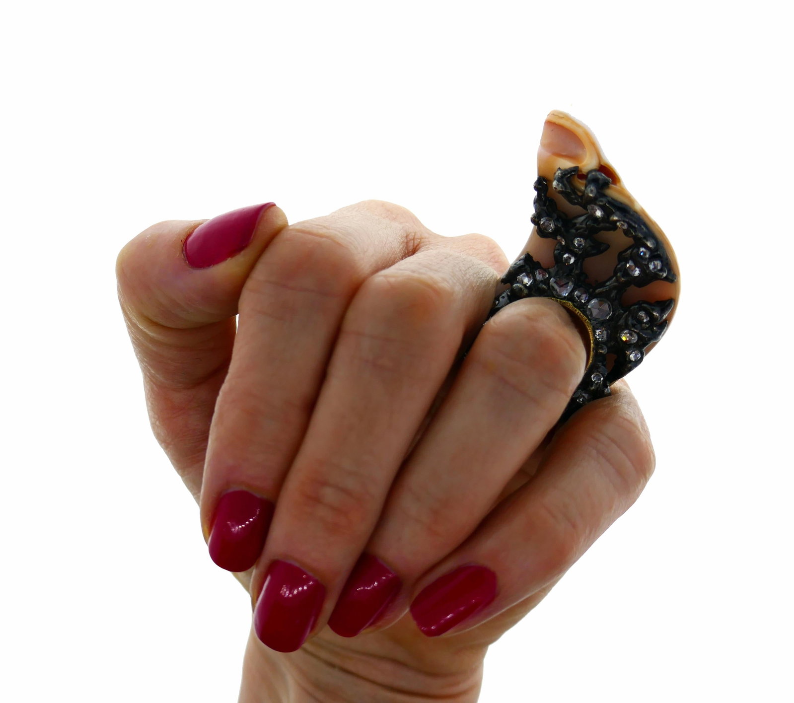 Shell Diamond Blackened Gold Ring - 4