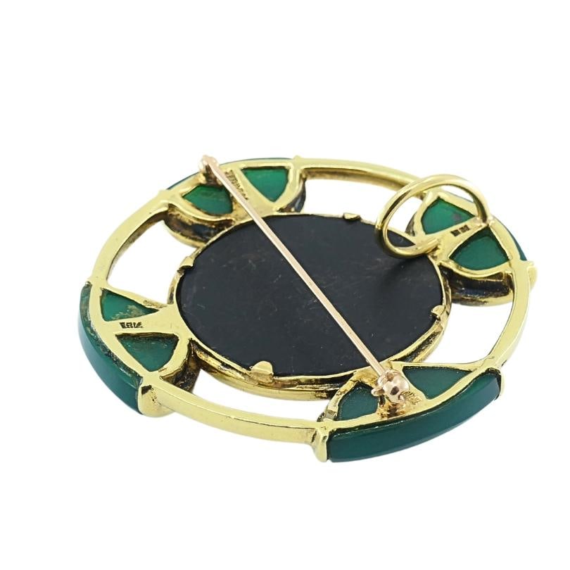 Vintage Tiffany & Co. Brooch Chrysoprase 18k Gold Onyx - 4