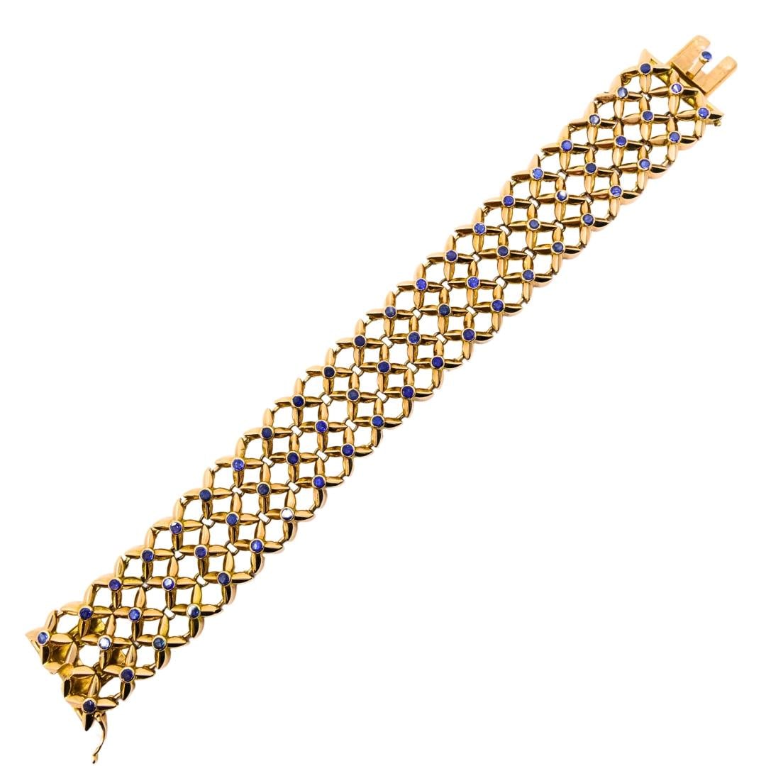 Boucheron 18k Gold Sapphire Wide Mesh Bracelet - 5