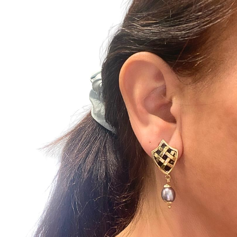 18K Gold Tahitian Pearl Drop Earrings - 2