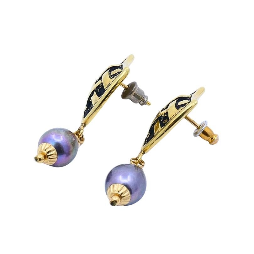 18K Gold Tahitian Pearl Drop Earrings - 3