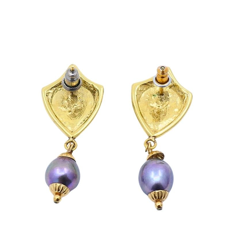 18K Gold Tahitian Pearl Drop Earrings - 4
