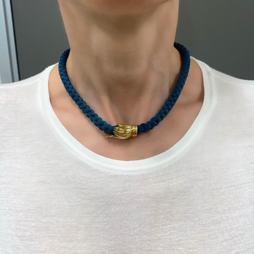Tiffany & Co. 18k Gold Tulip Clasp Braided Cord Necklace - 2