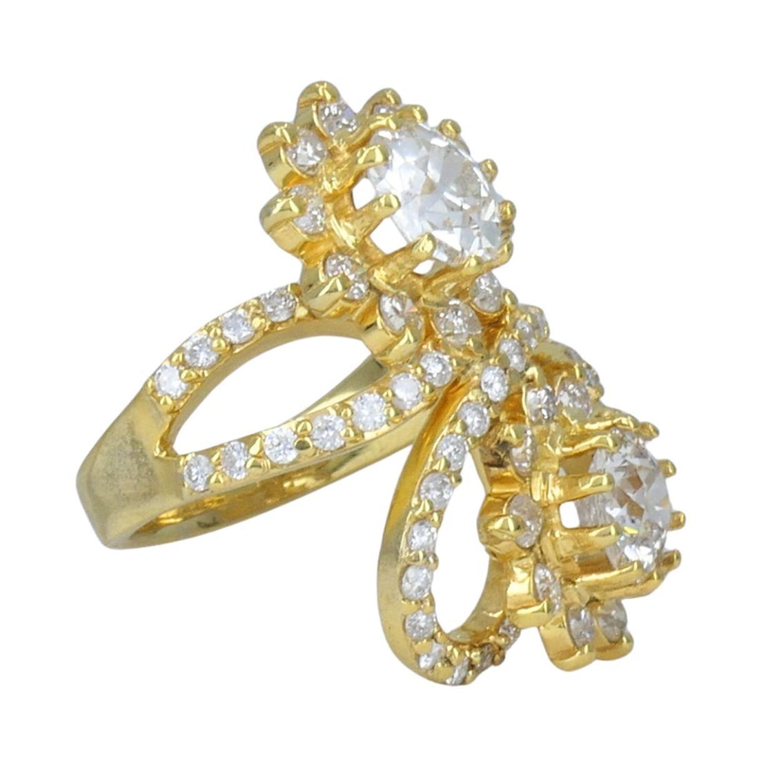 Vintage 18k Yellow Gold Diamond Floral Bypass Cocktail Ring - 3