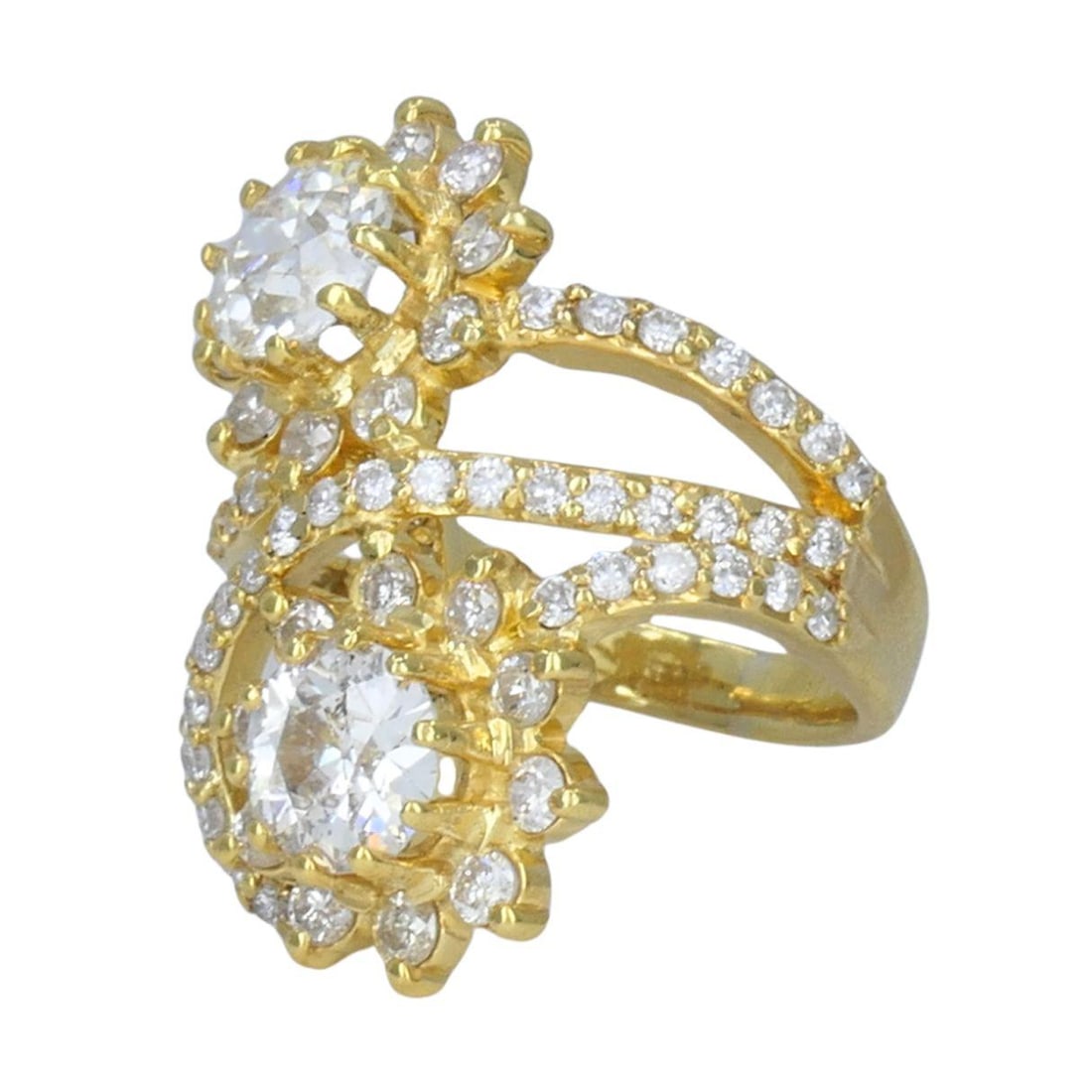 Vintage 18k Yellow Gold Diamond Floral Bypass Cocktail Ring - 4