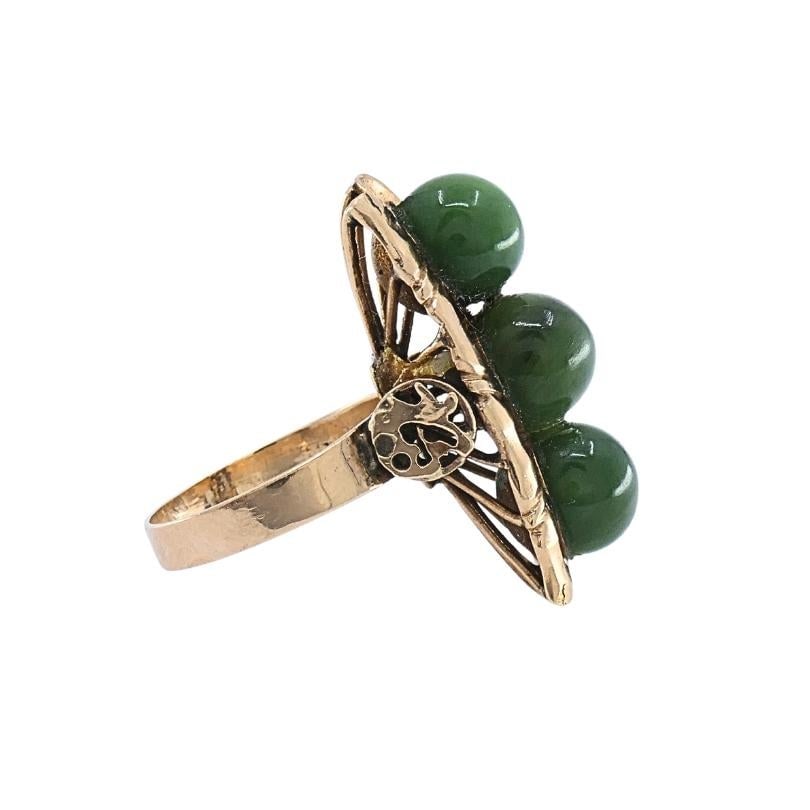Vintage 14k Jade Bamboo Cocktail Ring - 5