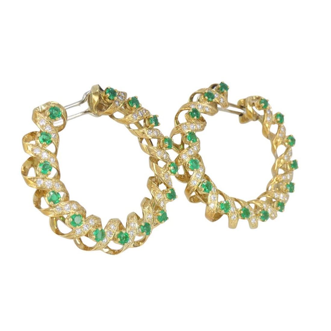 Vintage Asprey & Co. 18k Gold Diamond Emerald Circular Earrings - 3