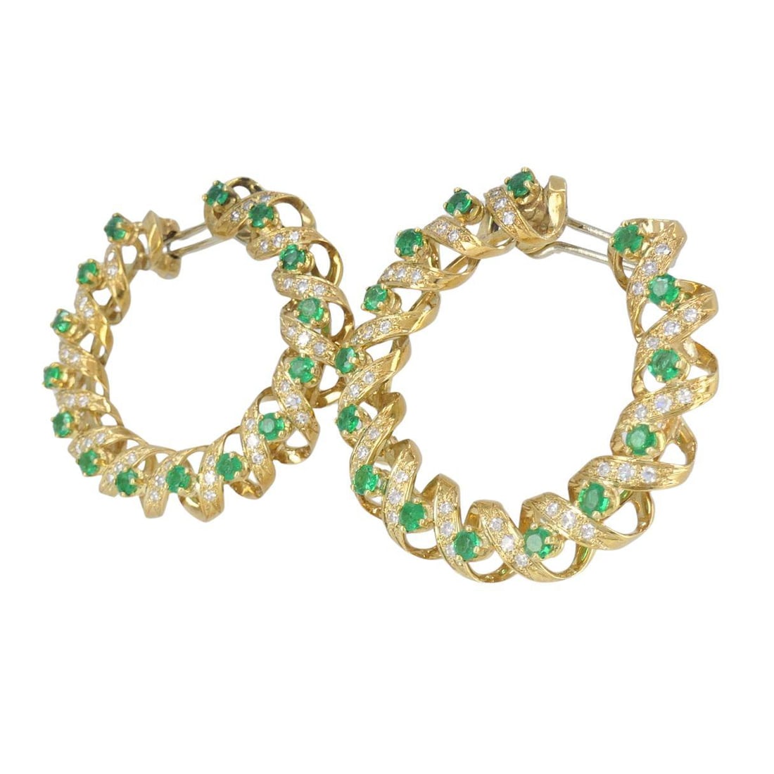 Vintage Asprey & Co. 18k Gold Diamond Emerald Circular Earrings - 4