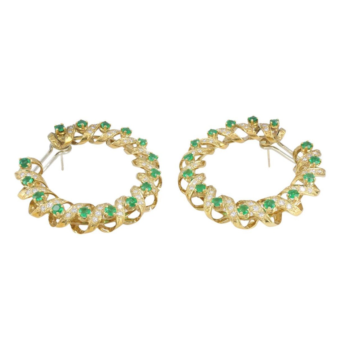 Vintage Asprey & Co. 18k Gold Diamond Emerald Circular Earrings - 5