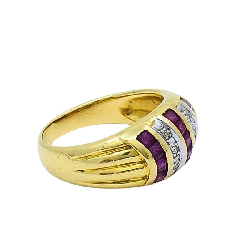 Vintage Dome Ring 18k Gold French Diamond Ruby - 3