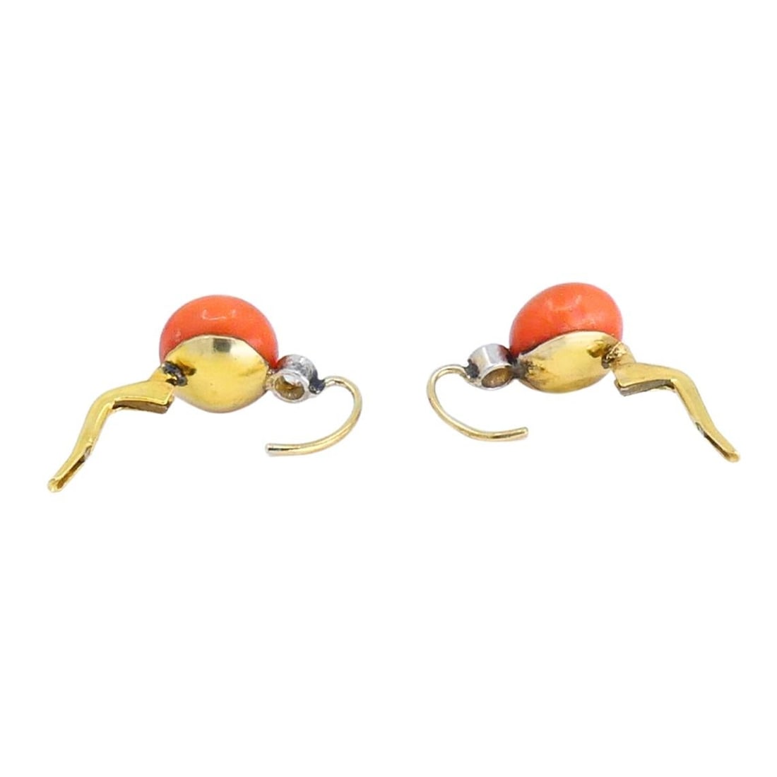 Vintage 14k Gold Coral Earrings Diamond Accent - 5
