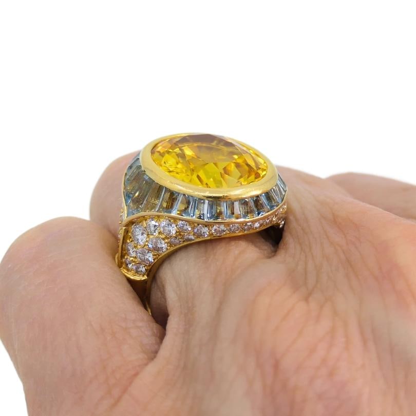 Bvlgari Bulgari Yellow Sapphire Ring Gold Aquamarine Diamond Vintage Jewelry - 4