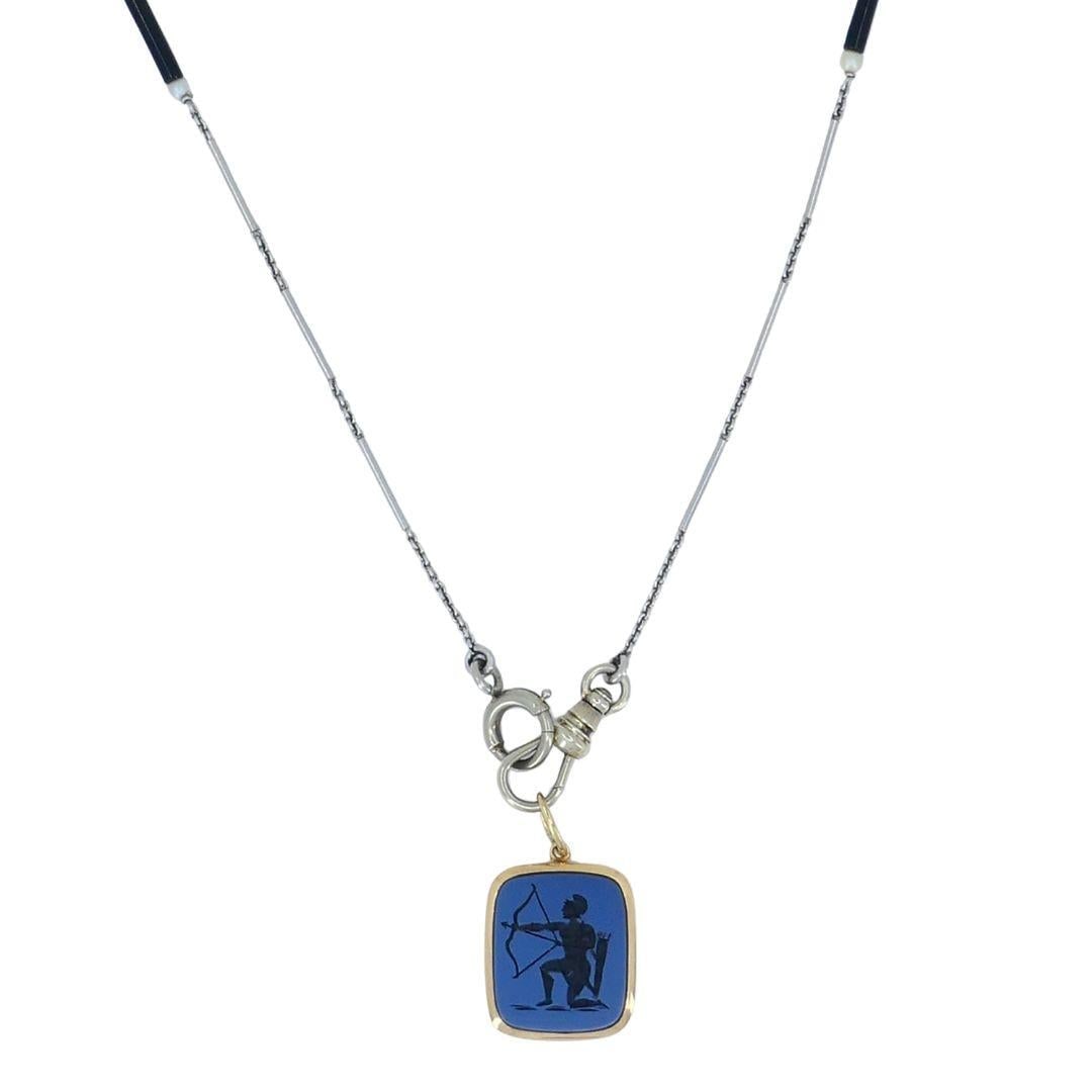 Sagittarius Astrological 14k Gold Platinum Onyx Watch Chain Pendant Necklace - 3