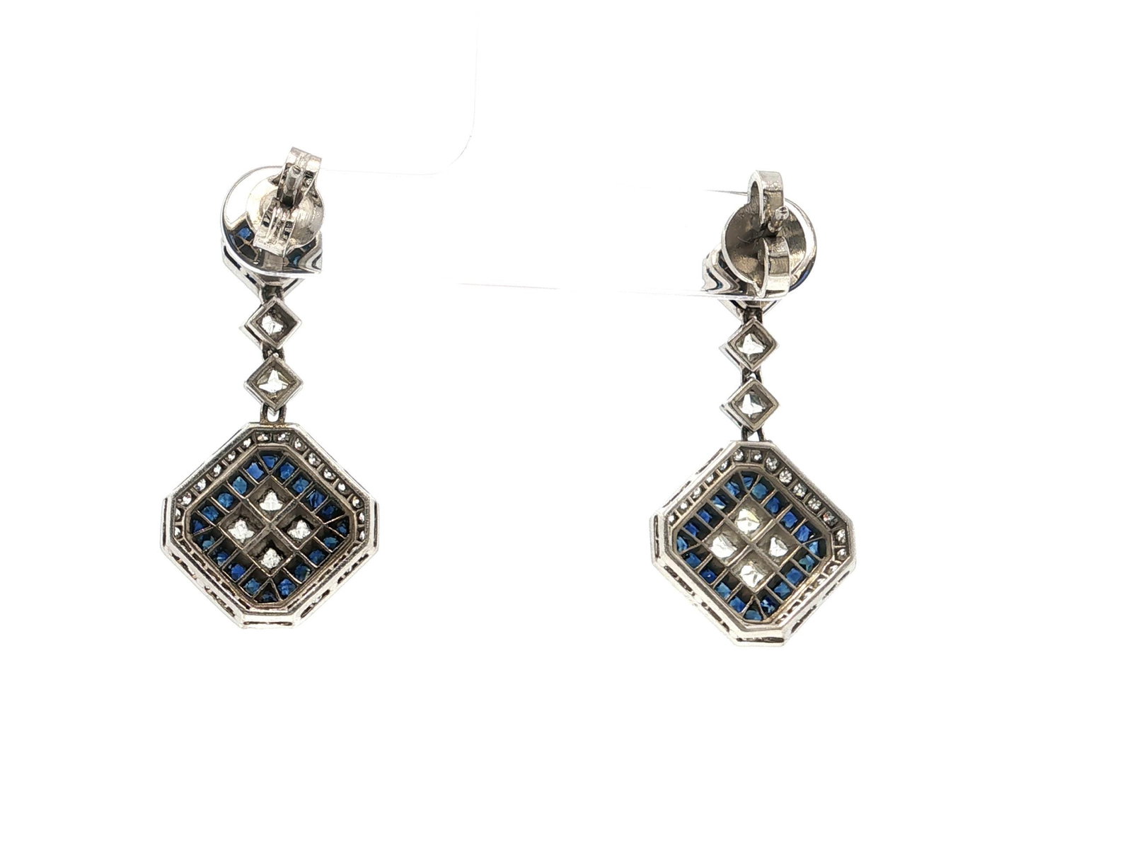 Platinum Diamond and Natural Sapphire Earrings - 2