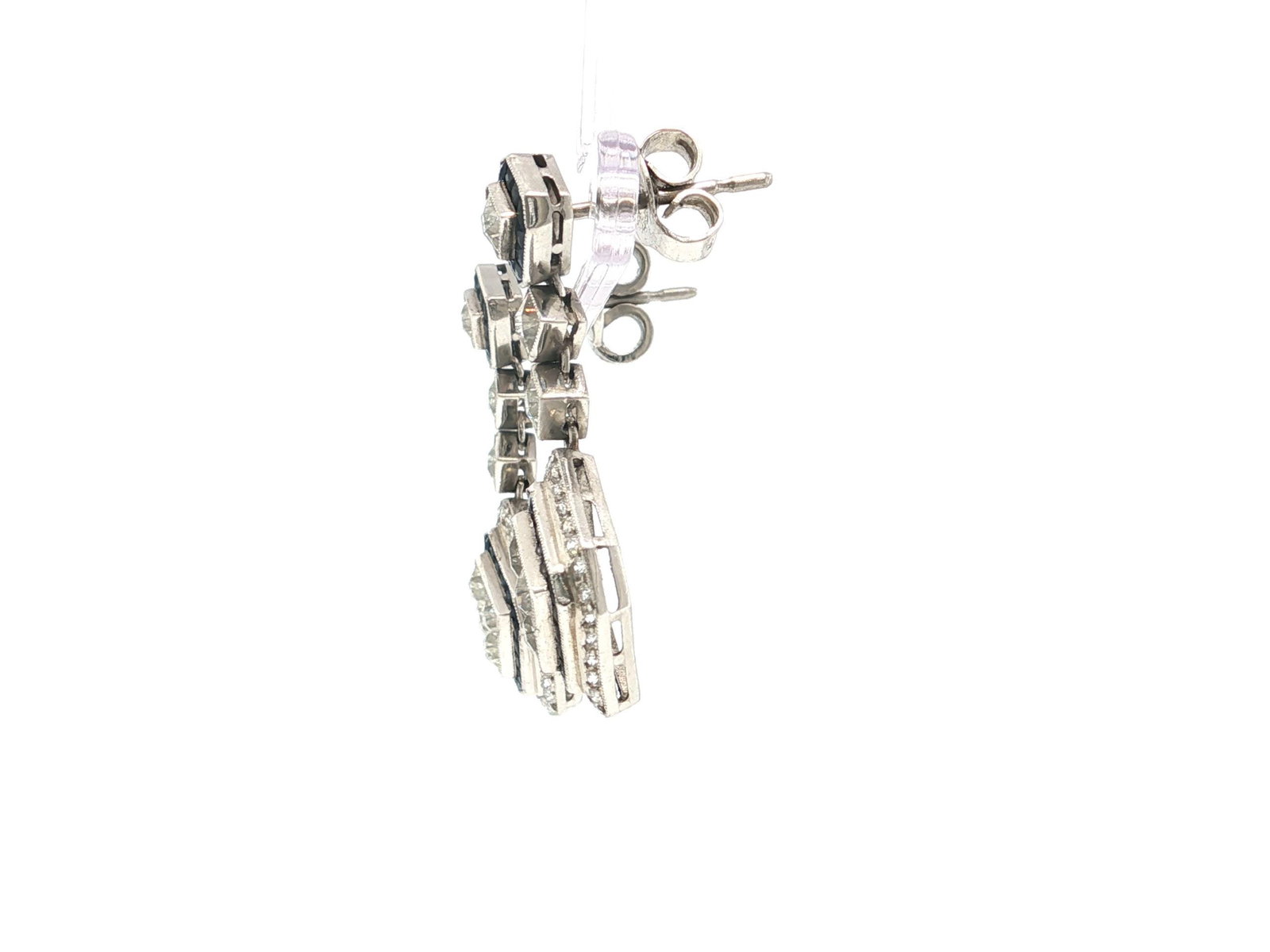 Platinum Diamond and Natural Sapphire Earrings - 3