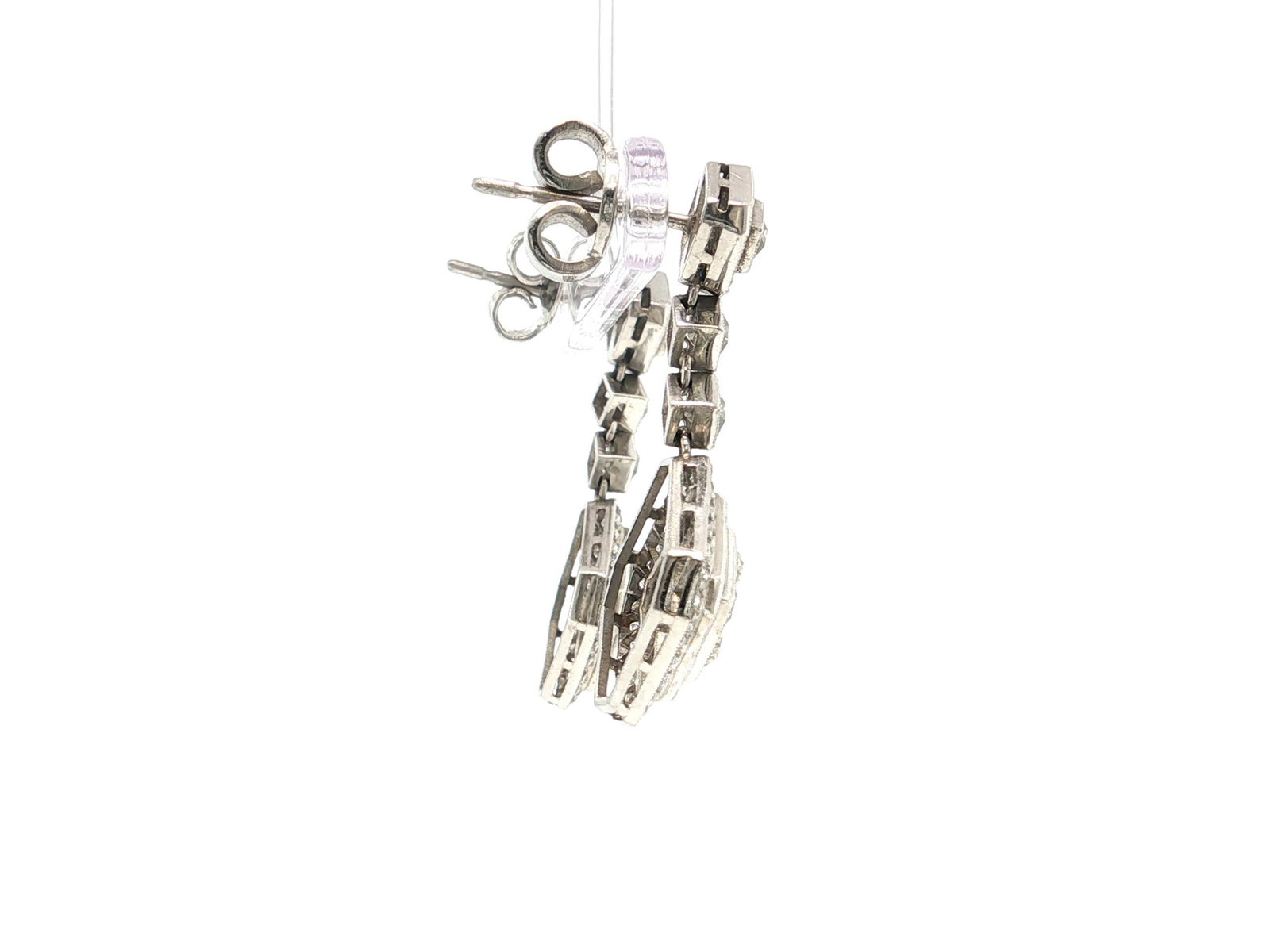 Platinum Diamond and Natural Sapphire Earrings - 4