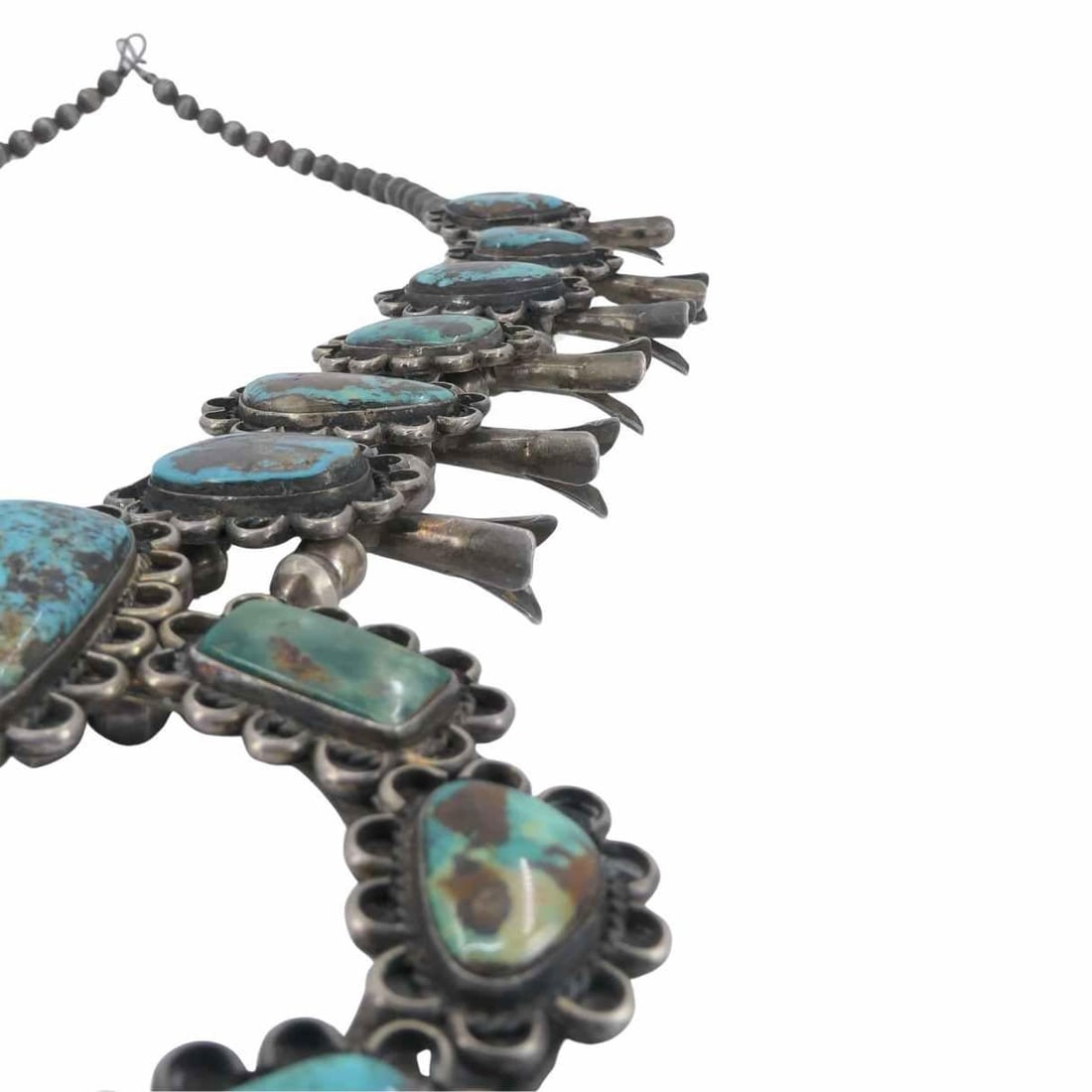 Navajo Sterling Silver Turquoise Squash Blossom Necklace - 5