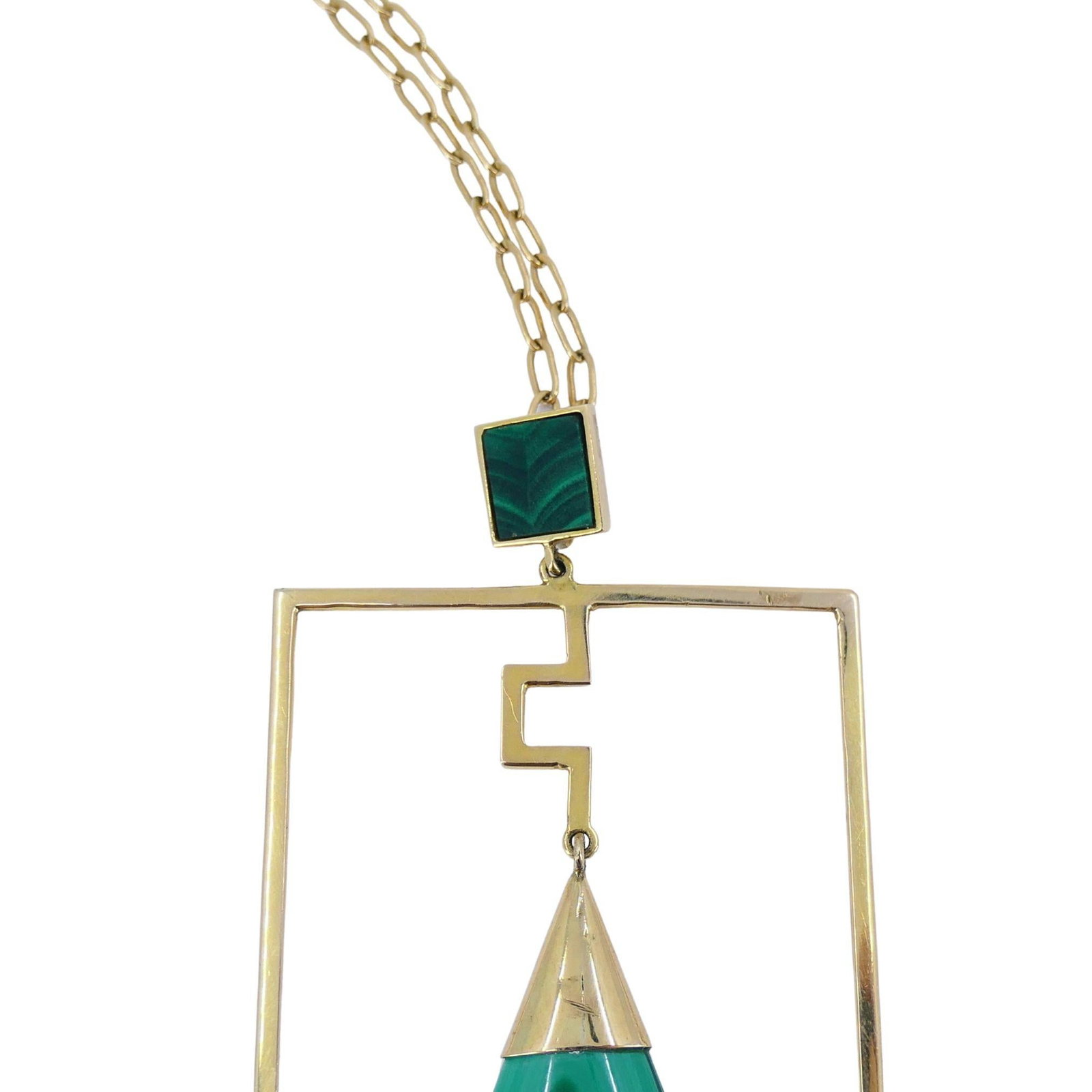 Modernist Gold Malachite Pendant Chain Necklace - 5