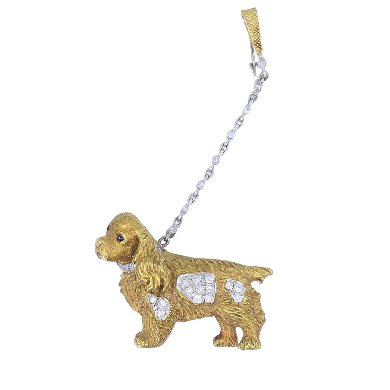 Vintage Asprey London 18k Gold Diamond Sapphire Cocker Spaniel Dog Brooch - 2