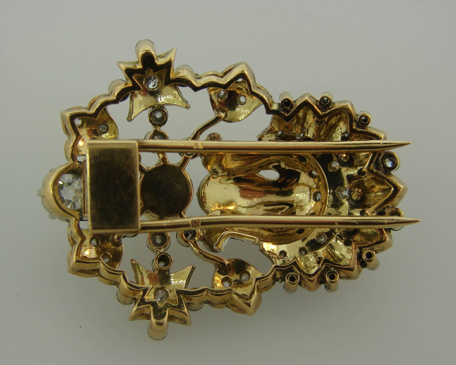 Pearl Diamond Platinum Gold Double Clip Brooch Pin, French, 1930s - 5
