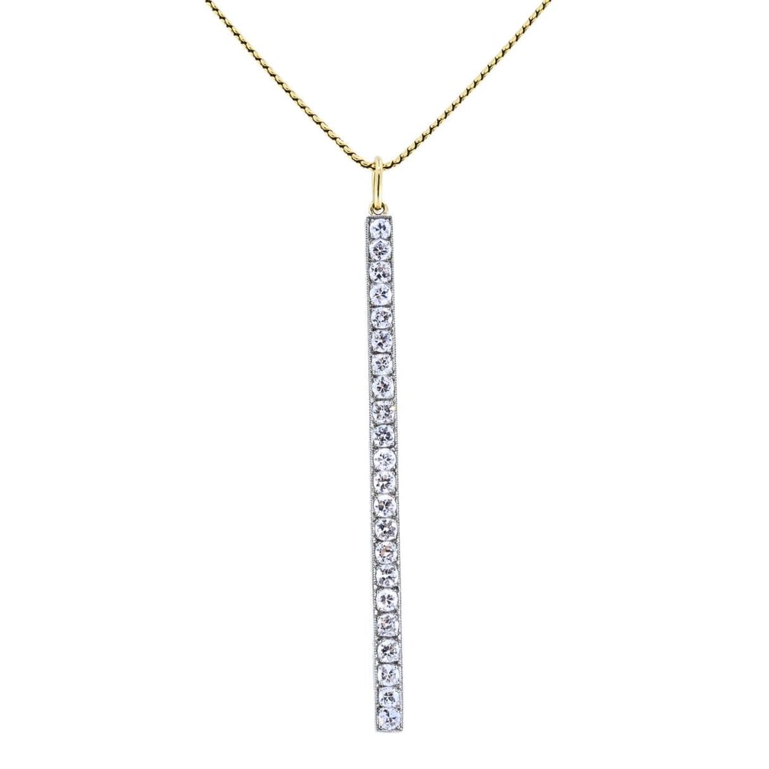 Platinum Diamond Bar Pendant 18k Gold Chain Necklace - 3