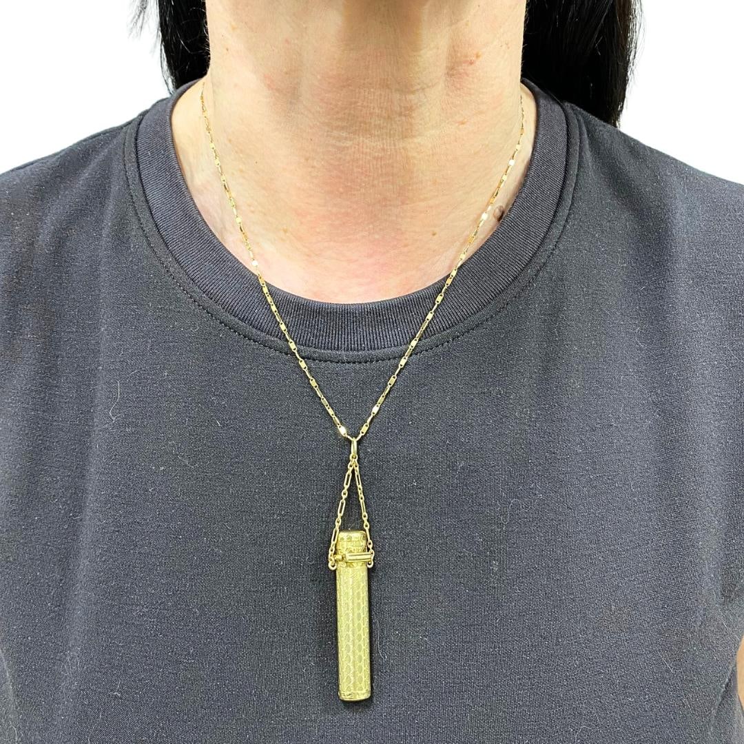 Vintage 14k Gold Lipstick Case Pendant Necklace on 14k Gold Chain - 2