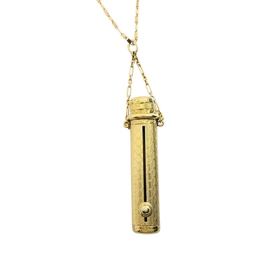 Vintage 14k Gold Lipstick Case Pendant Necklace on 14k Gold Chain - 3