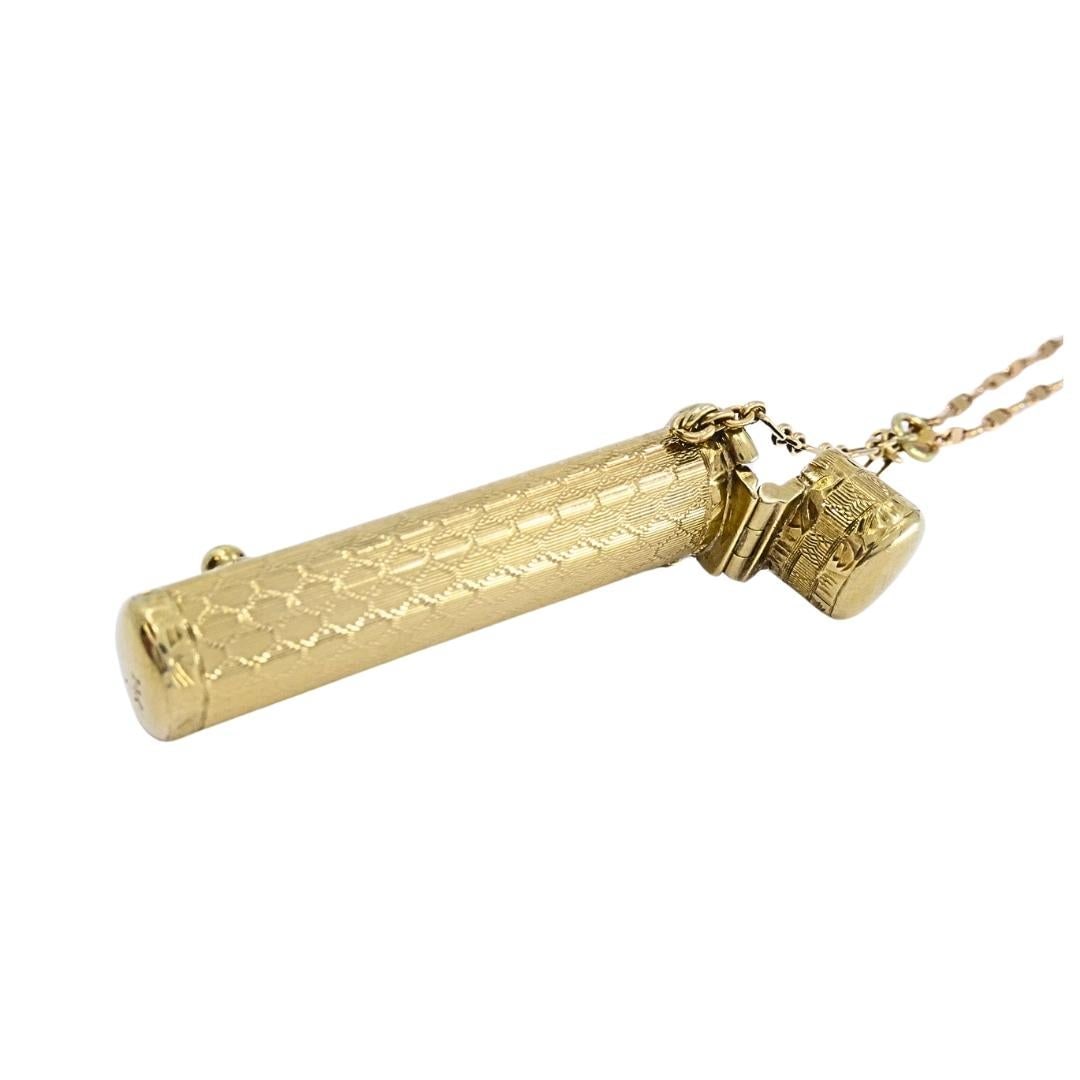 Vintage 14k Gold Lipstick Case Pendant Necklace on 14k Gold Chain - 4