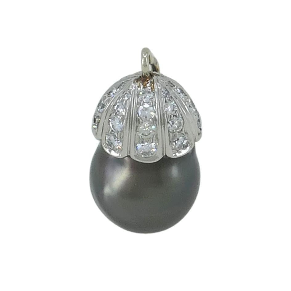 14k White Gold Tahitian Pearl Diamond Necklace Enhancer Pendant - 2