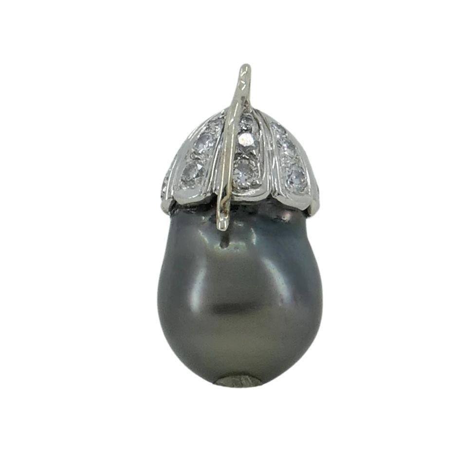 14k White Gold Tahitian Pearl Diamond Necklace Enhancer Pendant - 3