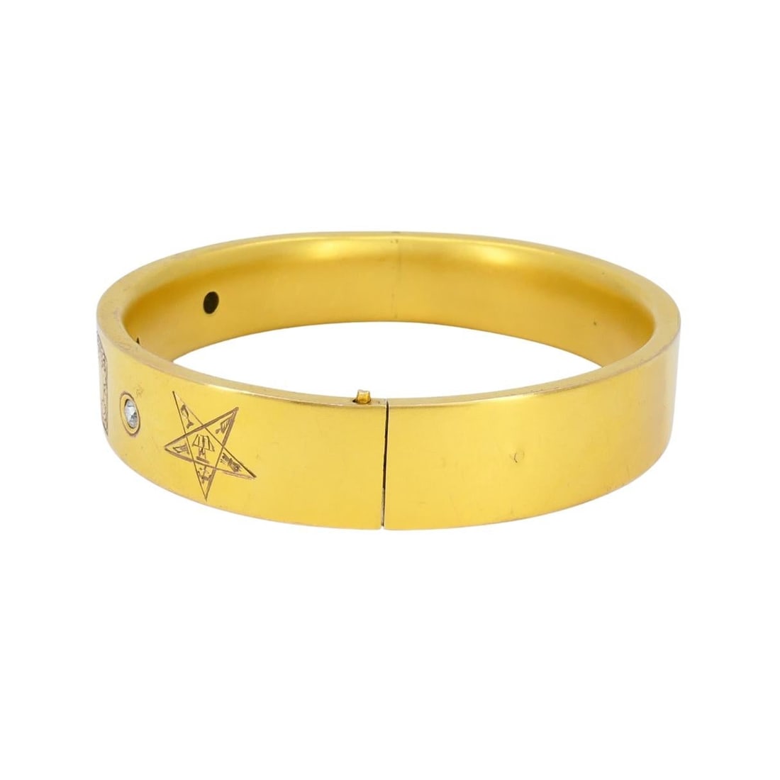Vintage 10k Gold Masonic Diamond Bracelet Freemason Hinged Bangle - 3